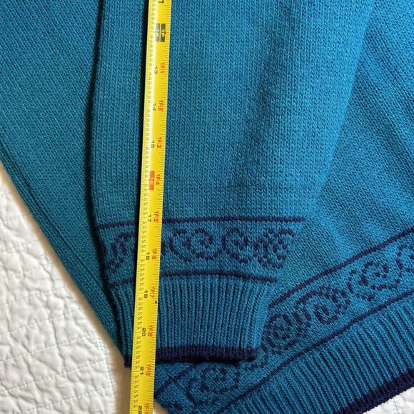 VTG 80/90s Cape Cod Sportswear Teal Knit Cardigan Sweater Womans M Gold Buttons - Picture 7 of 8